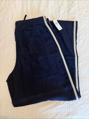 GAP Navy Linen Pants with Side Stripe